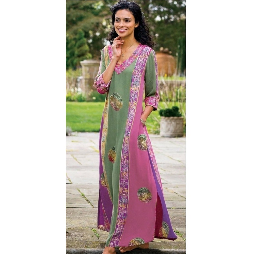 Soft Surroundings Gauzy Crinkle Boho Maxi Dress w pockets sz Small